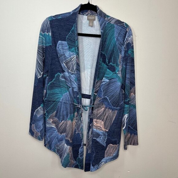 Chico’s Flowing Petals Lightweight Open Front Mermaid Print Jacket Size Small - Picture 4 of 16